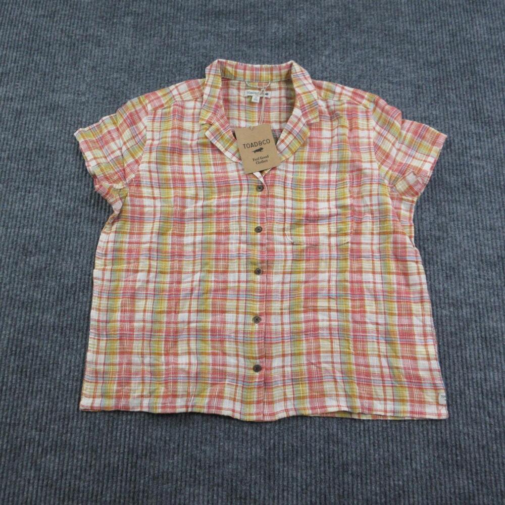Toad&Co Shirt Womens M Gold Plaid Short Sleeve Button-Up Camp Cove NWT
